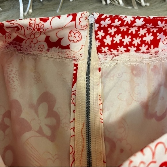 70’s Vintage BRADY BUNCH Party Dress S White Red Floral Puff Sleeves Maxi Dress - Picture 3 of 17